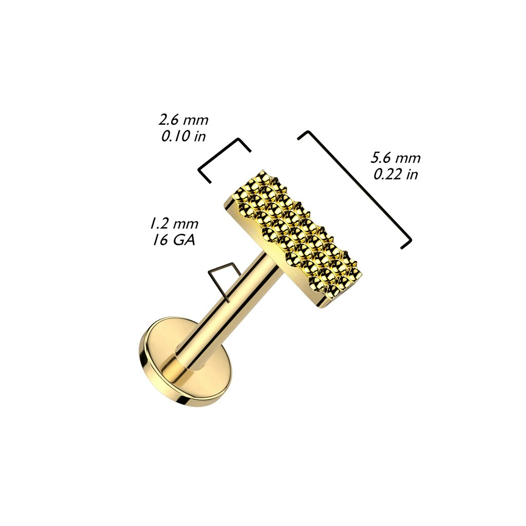 Labret / Flat back piercing i titanium 1,2mm - Rektangulär mönstrad topp