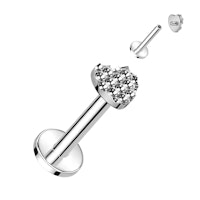 Labret / flat back piercing i titanium 1,2mm - Hjärtformad mönstrad topp