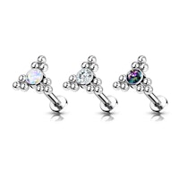 Labret / flat back piercing i titanium 1,2mm - Triangelformat kluster med bollar och kubisk zirconia
