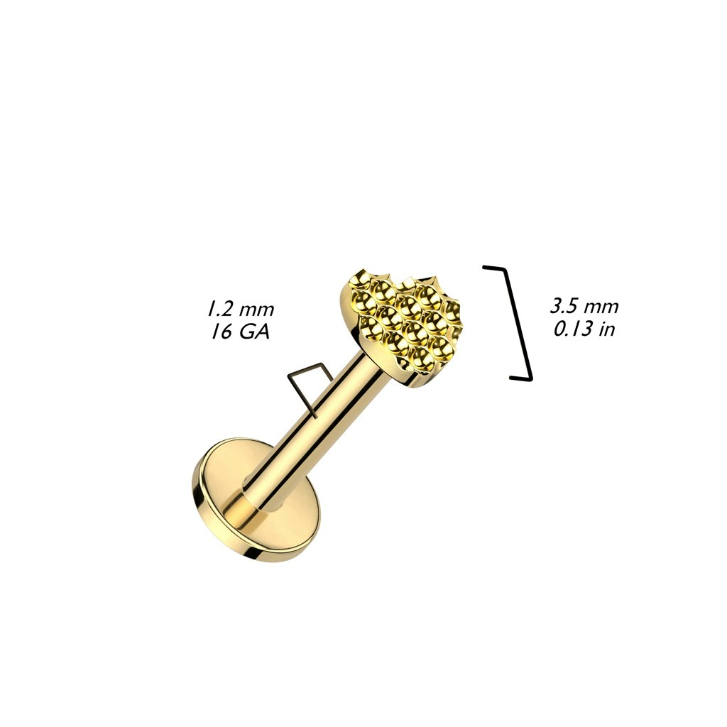 Labret / flat back piercing i titanium 1,2mm - Hjärtformad mönstrad topp