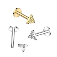 Labret / flat back piercing i titanium 1,2mm - Triangelformad mönstrad topp