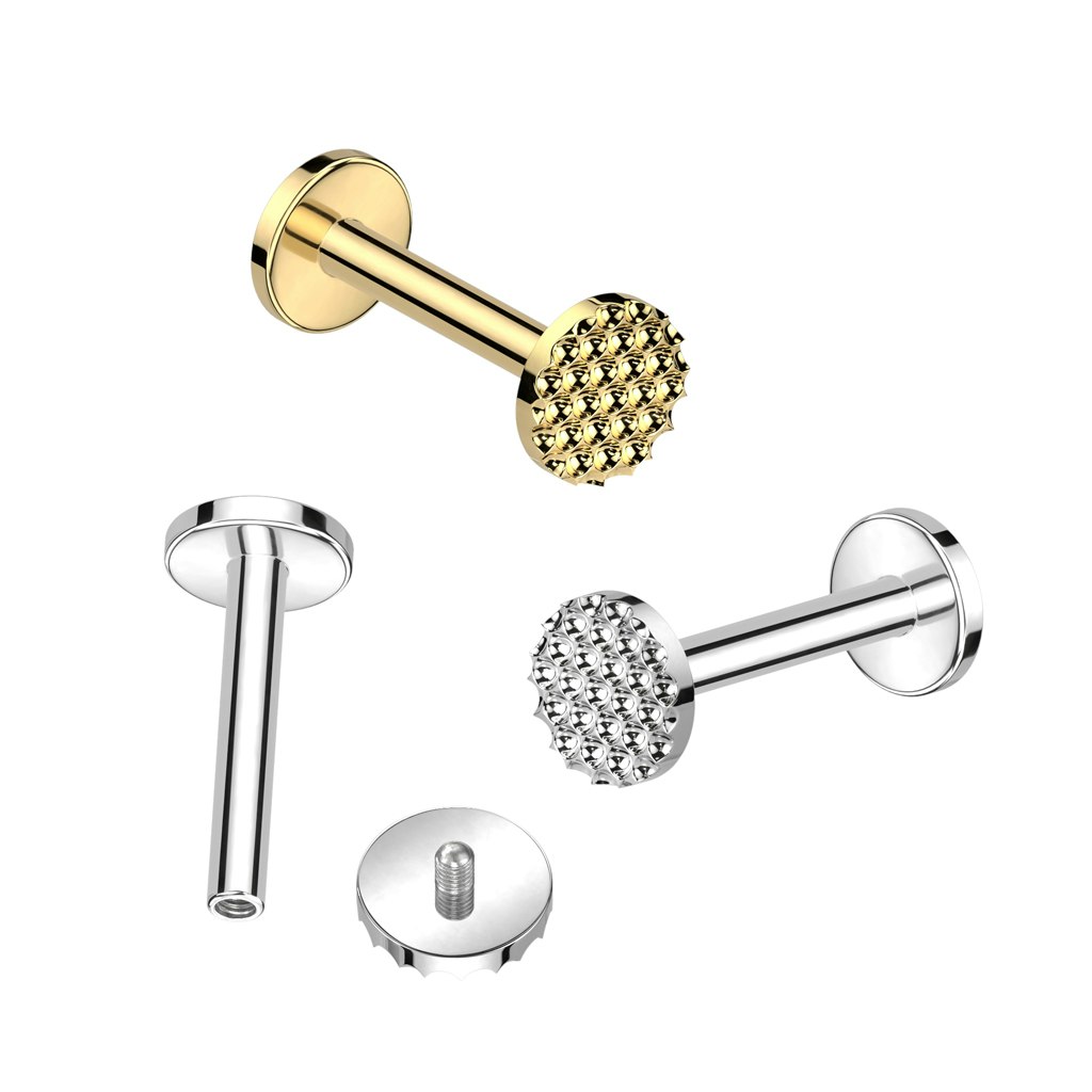 Labret / flat back piercing titanium 1,2mm - Rund mönstrad topp