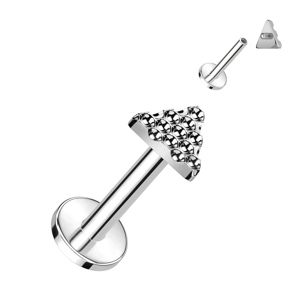 Labret / flat back piercing i titanium 1,2mm - Triangelformad mönstrad topp