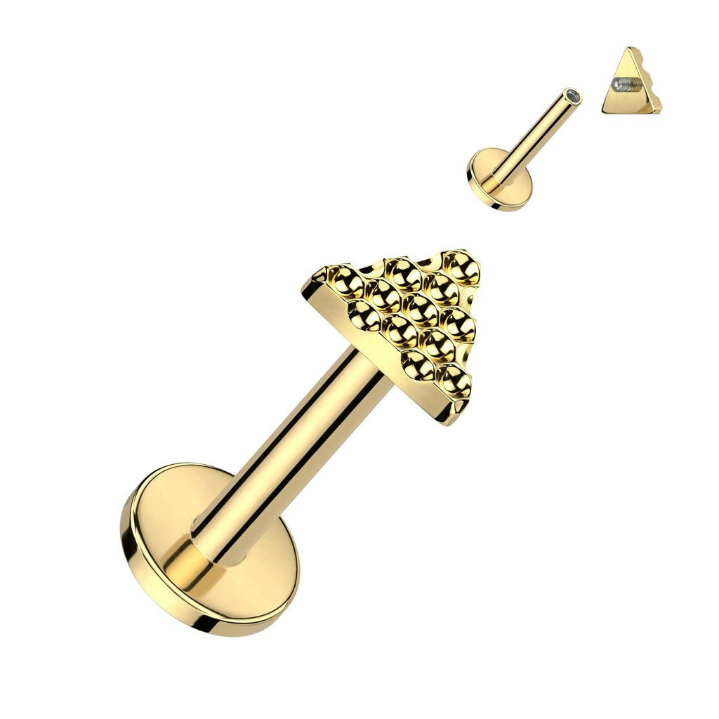 Labret / flat back piercing i titanium 1,2mm - Triangelformad mönstrad topp