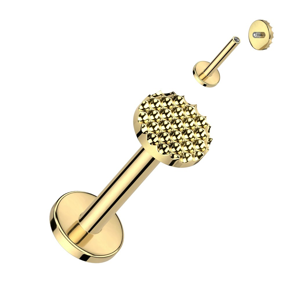 Labret / flat back piercing titanium 1,2mm - Rund mönstrad topp