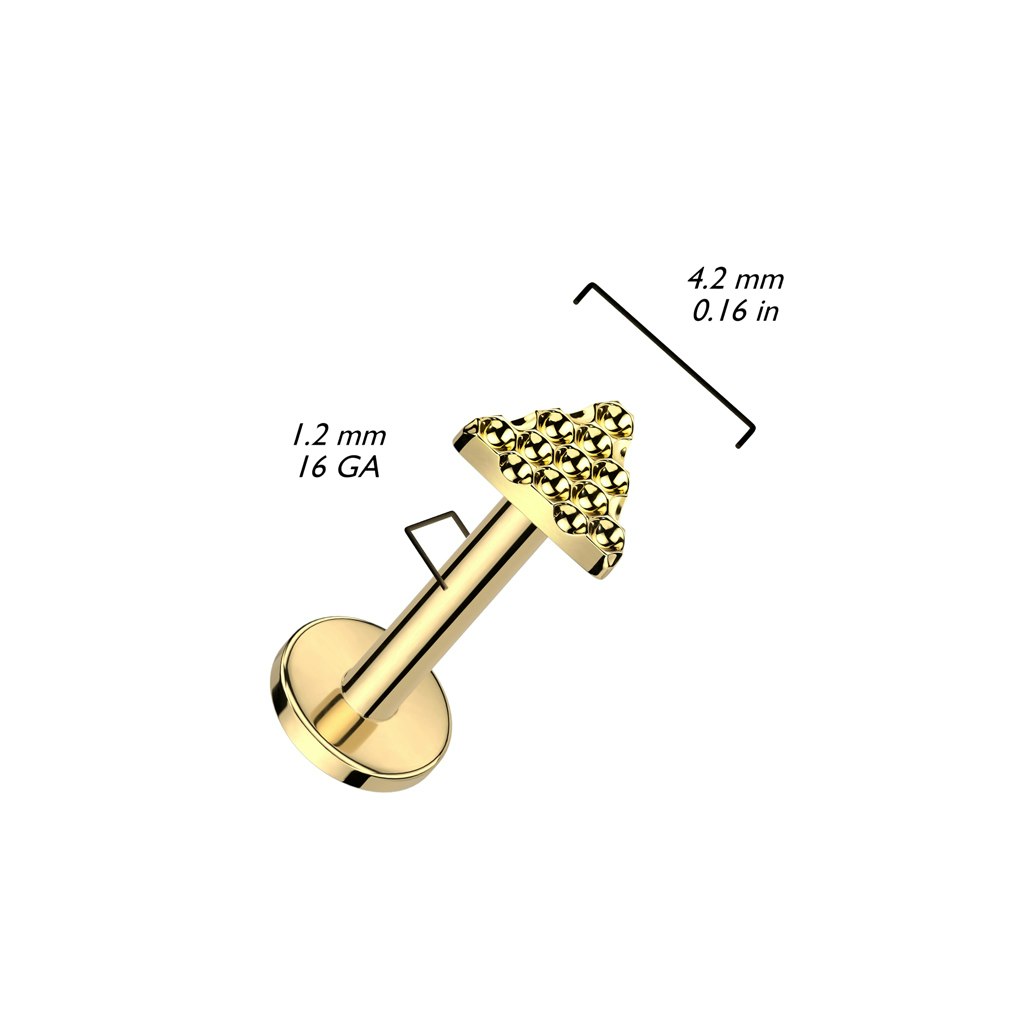 Labret / flat back piercing i titanium 1,2mm - Triangelformad mönstrad topp