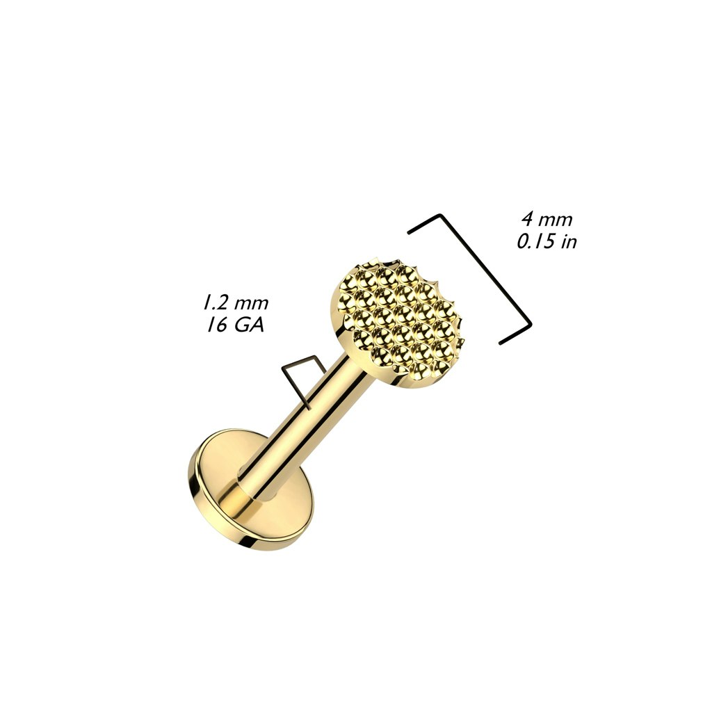 Labret / flat back piercing titanium 1,2mm - Rund mönstrad topp
