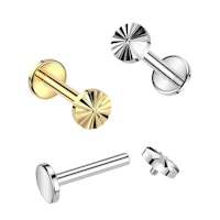 Labret / flat back piercing i titanium 1,2mm med diamantpräglad rund topp