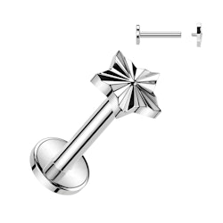 Labret / flat back i titanium 1,2mm med diamantpräglad stjärna