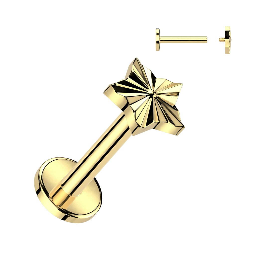 Labret / flat back i titanium 1,2mm med diamantpräglad stjärna