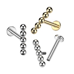 Labret / flat back piercing i titanium 1,2mm med 5 kulor i rad