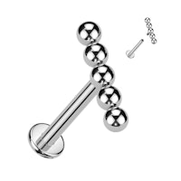 Labret / flat back piercing i titanium 1,2mm med 5 kulor i rad
