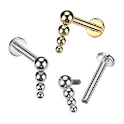 Labret / flat back piercing i titanium 1,2mm fyra kulor i minskande storlek