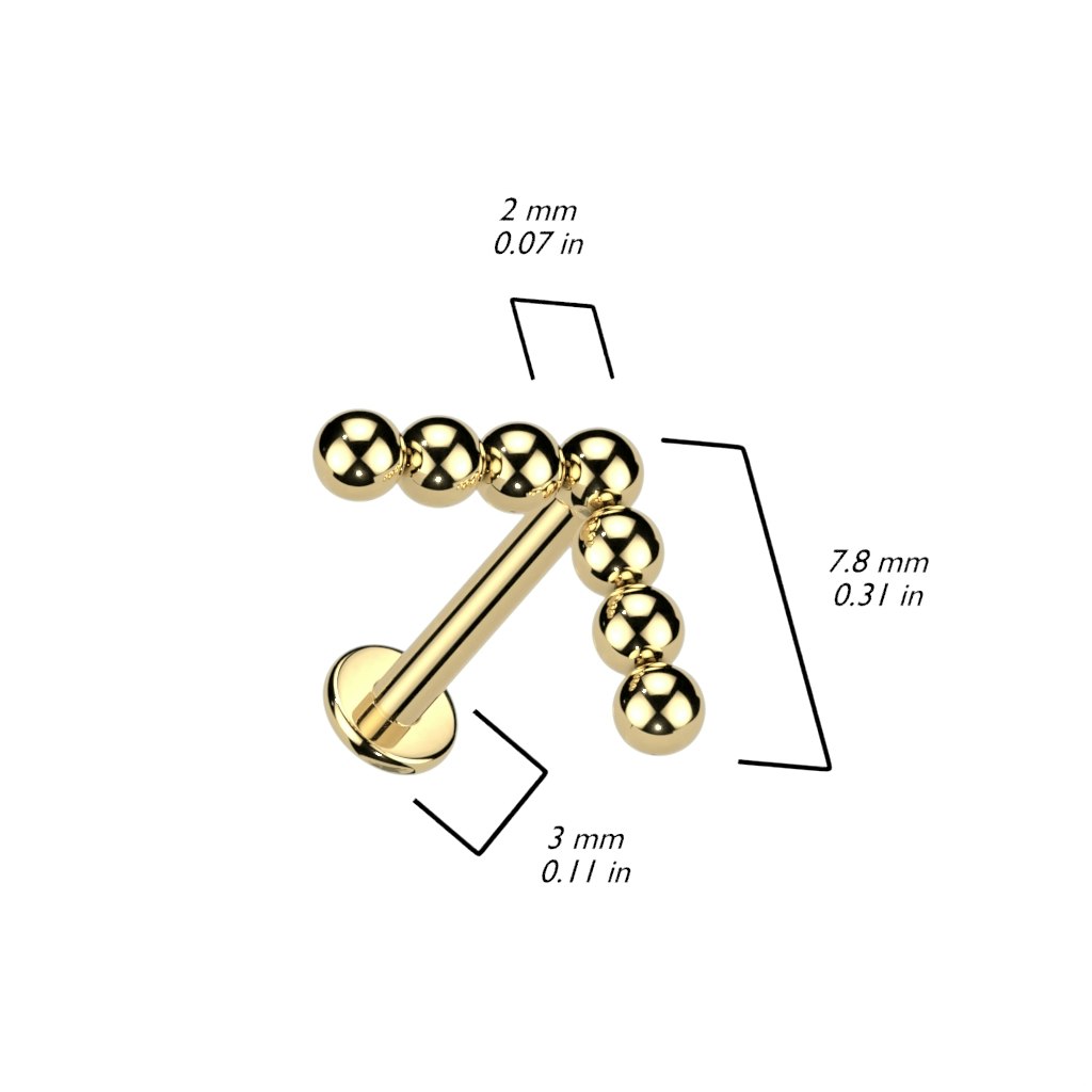 Labret / flat back piercing i titanium 1,2mm med V-formad bollkluster
