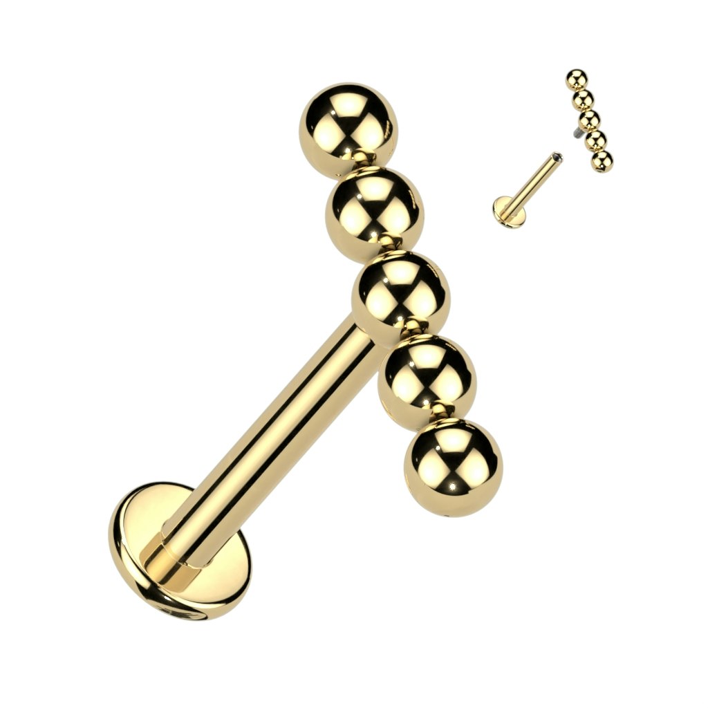 Labret / flat back piercing i titanium 1,2mm med 5 kulor i rad