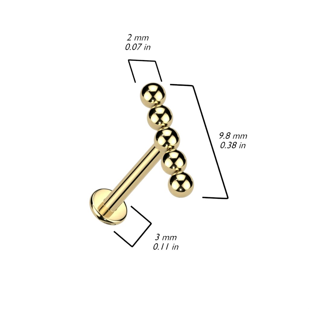 Labret / flat back piercing i titanium 1,2mm med 5 kulor i rad