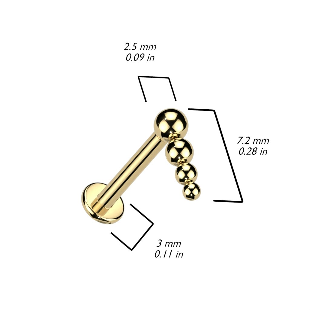 Labret / flat back piercing i titanium 1,2mm fyra kulor i minskande storlek