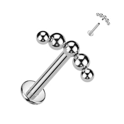 Labret / flat back i titanium 1,2mm - Lätt böjd topp med fem bollar i rad