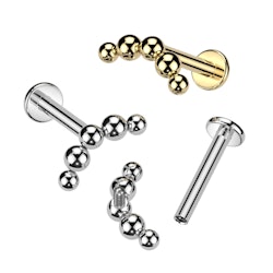 Labret / flat back i titanium 1,2mm - Lätt böjd topp med fem bollar i rad