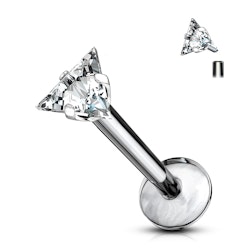 Labret / flat back piercing i titanium 1,2mm med triangelformad kubisk zirconia