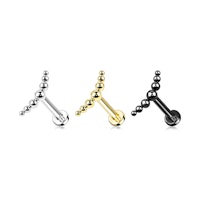 Labret / flat back piercing i titanium 1,2mm med lätt böjd topp med 7 kulor