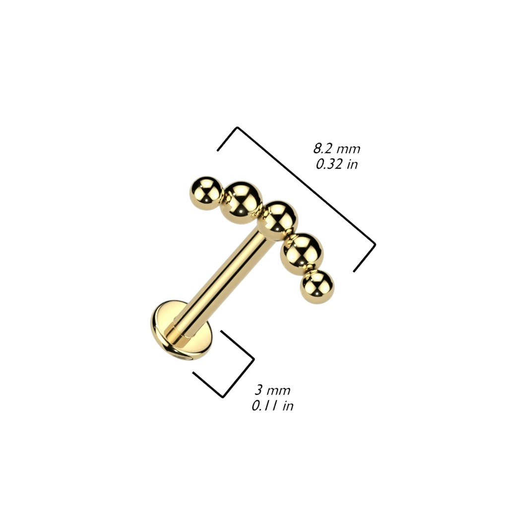 Labret / flat back i titanium 1,2mm - Lätt böjd topp med fem bollar i rad