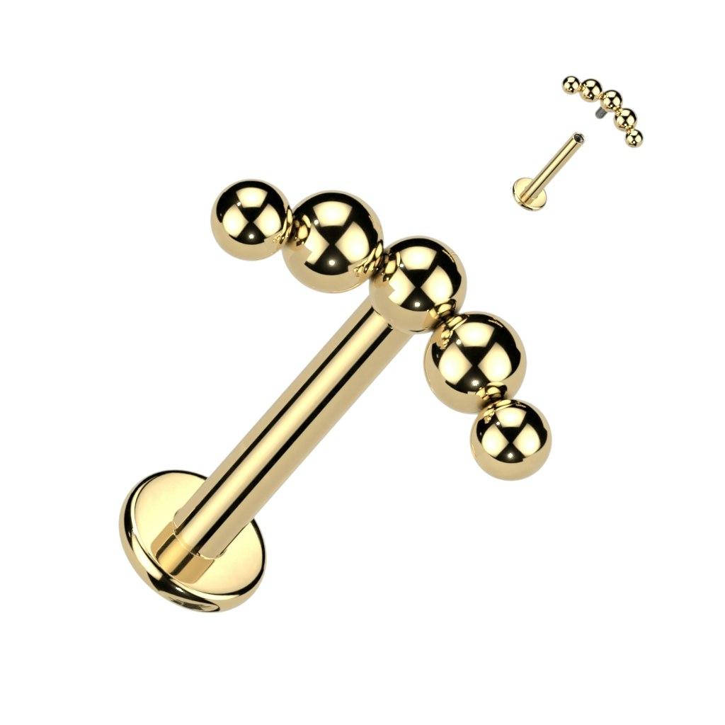 Labret / flat back i titanium 1,2mm - Lätt böjd topp med fem bollar i rad