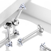 Labret / flat back piercing i titanium 1,2mm med triangelformad kubisk zirconia