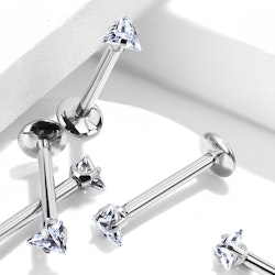 Labret / flat back piercing i titanium 1,2mm med triangelformad kubisk zirconia