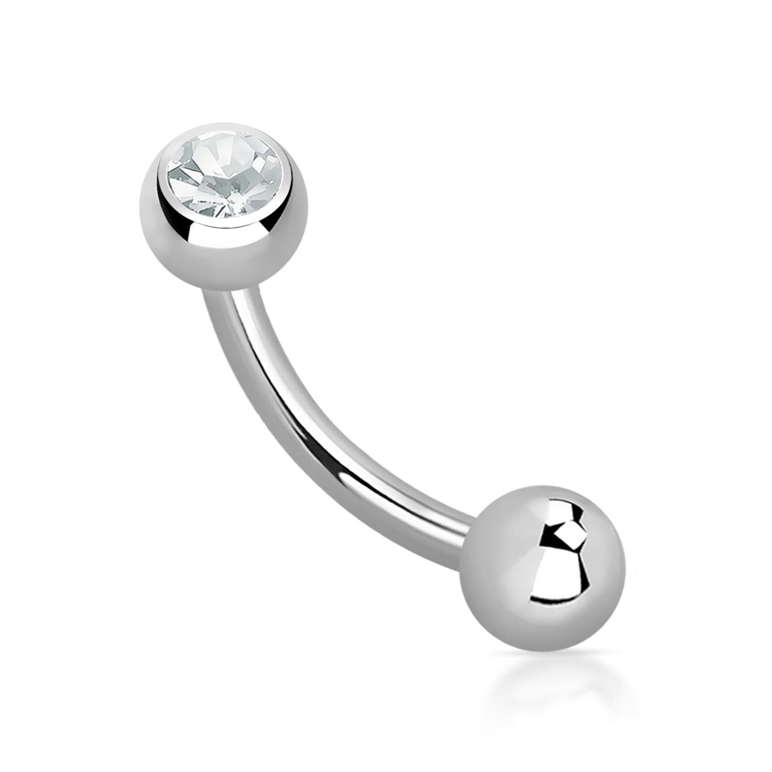 Banana för piercing i ögonbryn 1,2mm titanium med 4mm crystalkula