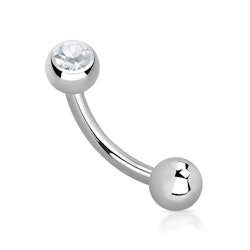 Banana för piercing i ögonbryn 1,2mm titanium med 4mm crystalkula