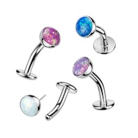 Threadless navelsmycke i titanium - Topp med 5mm opal