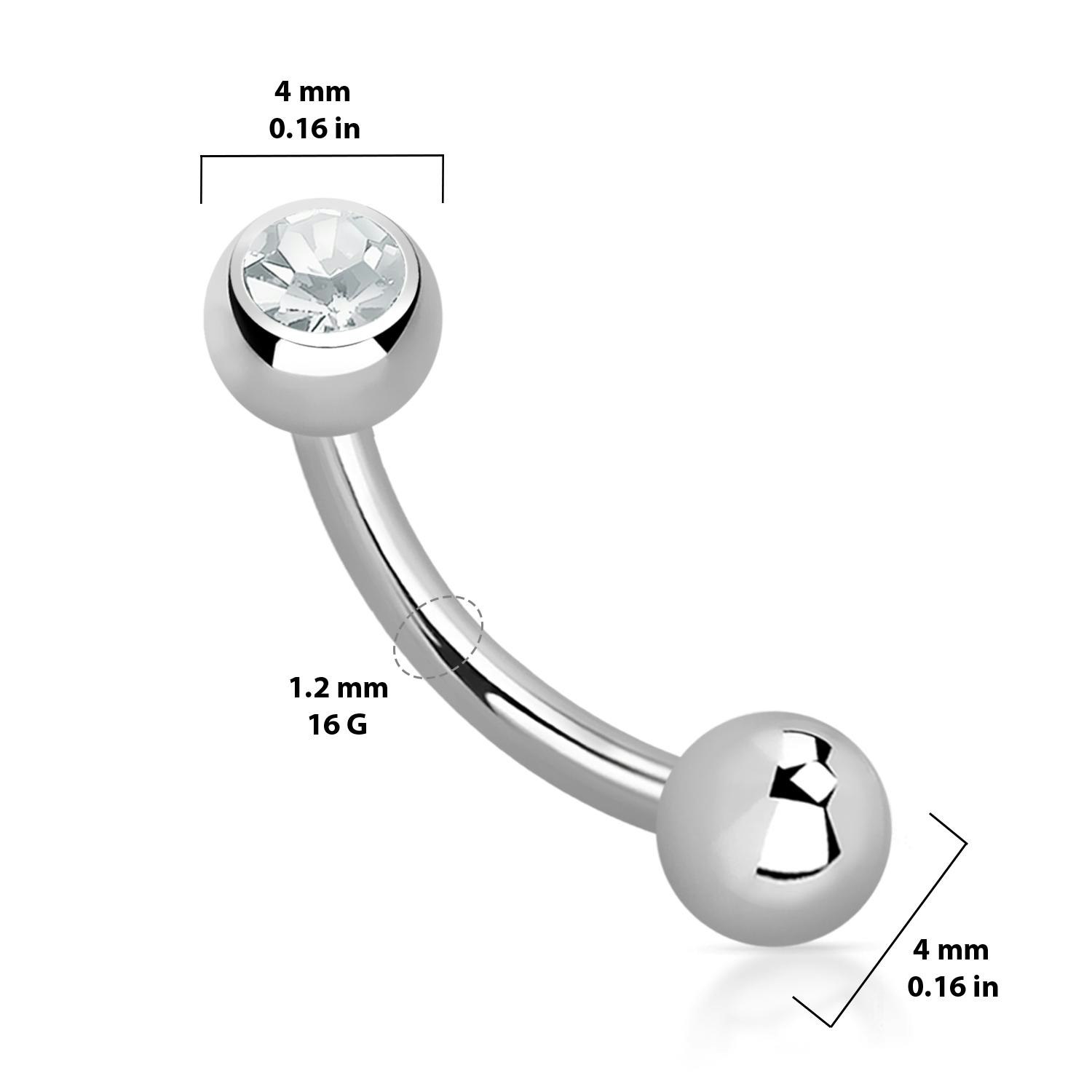 Banana för piercing i ögonbryn 1,2mm titanium med 4mm crystalkula