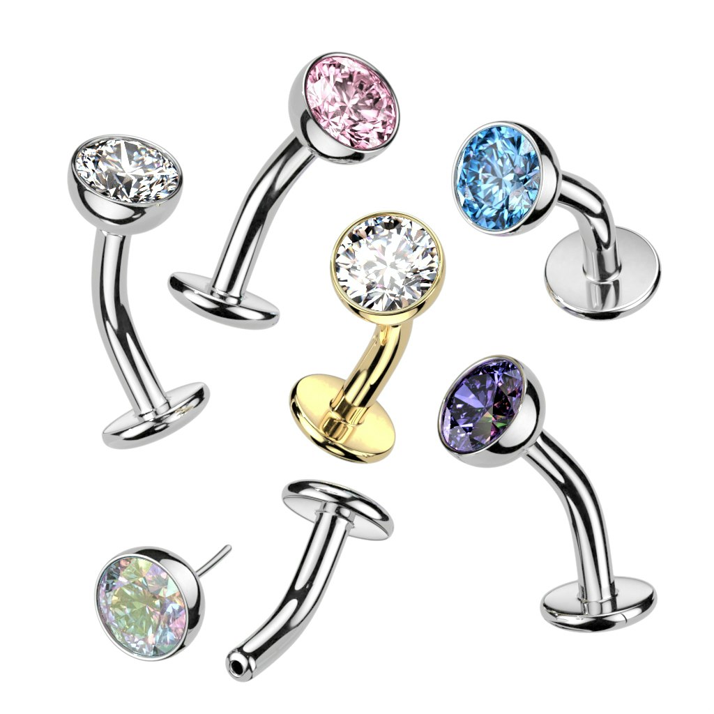 Threadless navelsmycke i titanium - Topp med 5mm kubisk zirconia