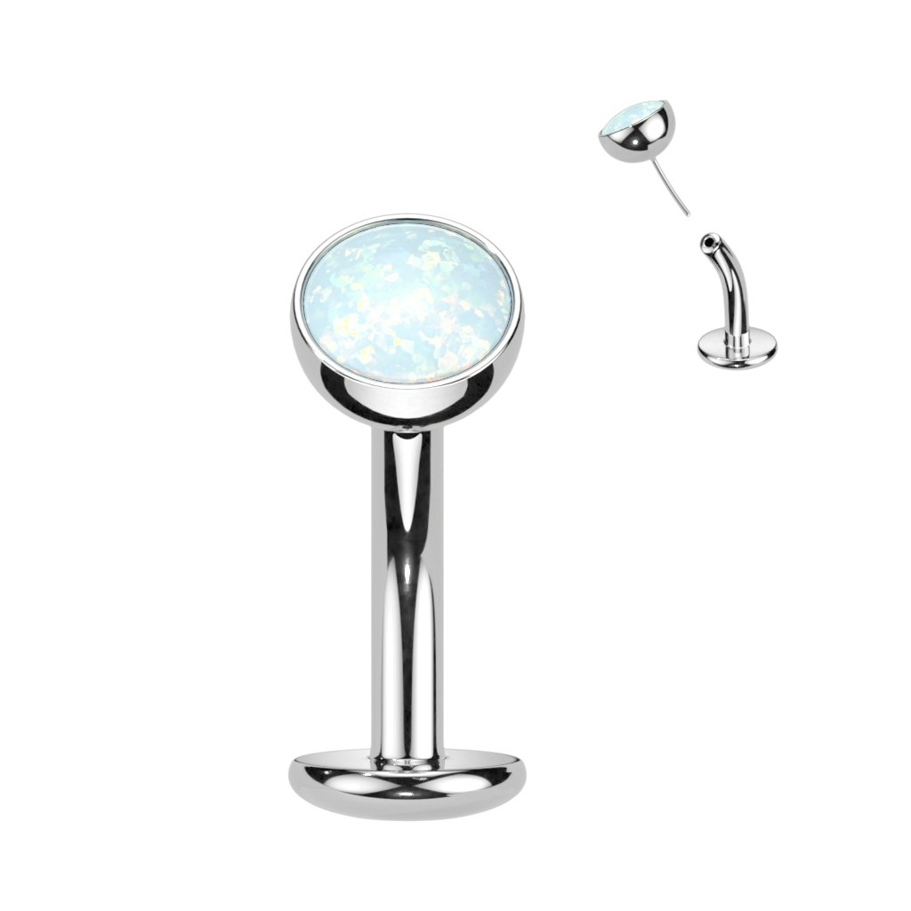 Threadless navelsmycke i titanium - Topp med 5mm opal