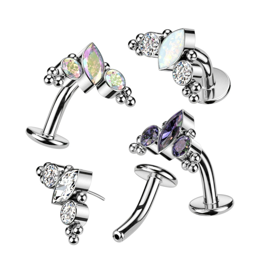 Threadless navelsmycke i titanium - Kluster med marquise kubisk zirconia eller opal