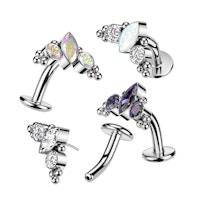 Threadless navelsmycke i titanium - Kluster med marquise kubisk zirconia eller opal