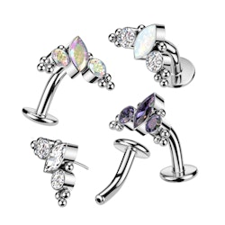 Threadless navelsmycke i titanium - Kluster med marquise kubisk zirconia eller opal