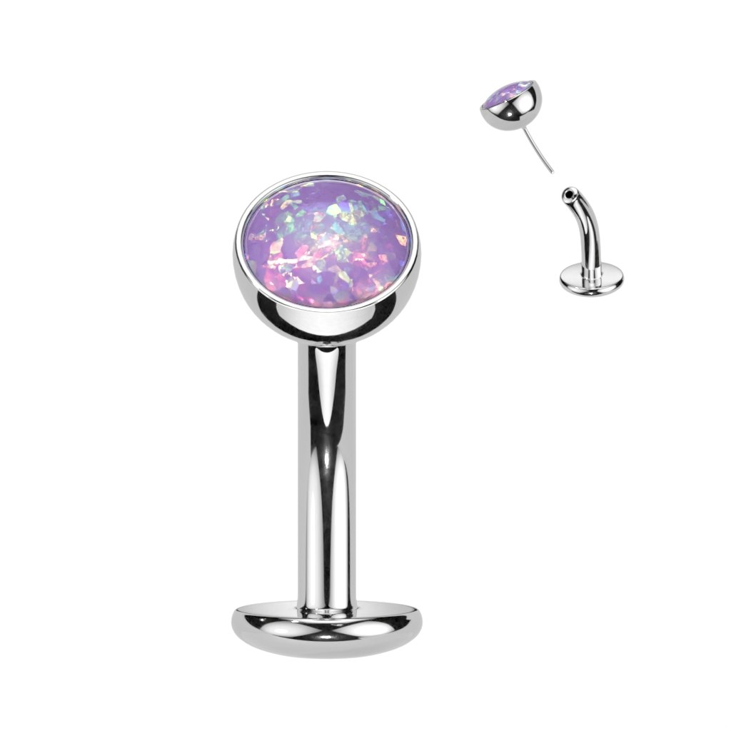 Threadless navelsmycke i titanium - Topp med 5mm opal