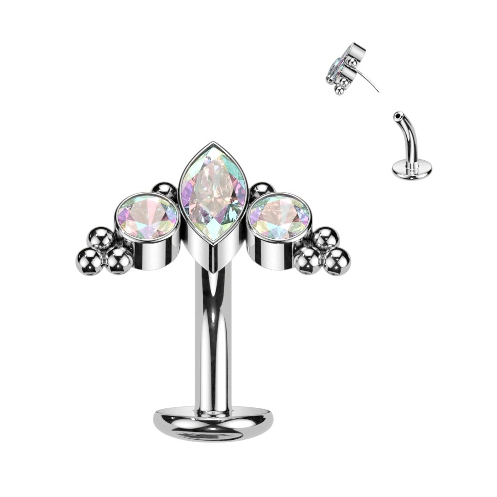 Threadless navelsmycke i titanium - Kluster med marquise kubisk zirconia eller opal