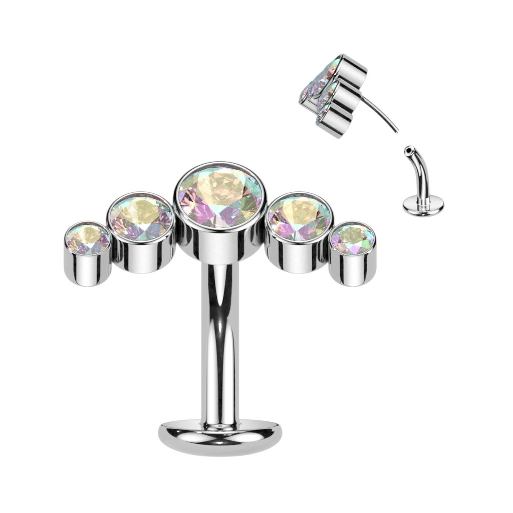 Threadless Navelsmycke i titanium - Böjd topp med 5st kubisk zirconia