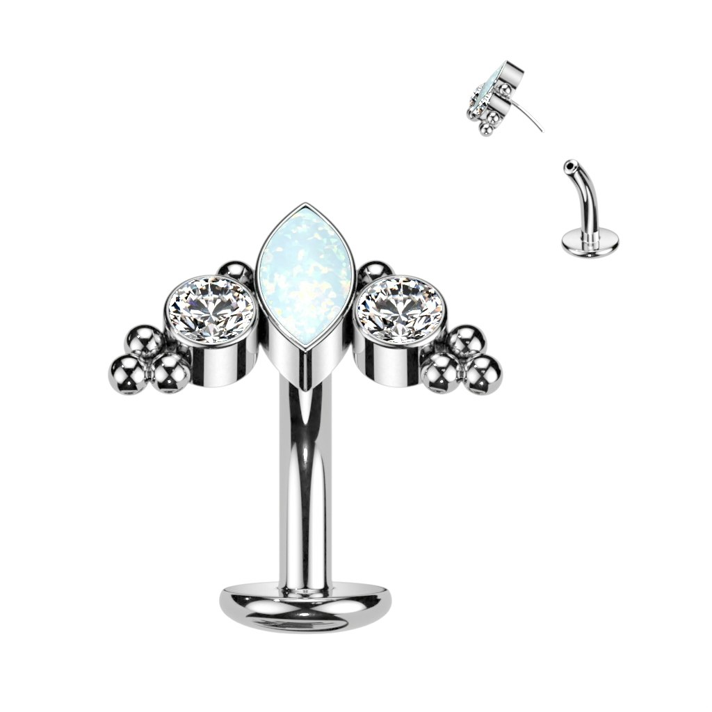 Threadless navelsmycke i titanium - Kluster med marquise kubisk zirconia eller opal