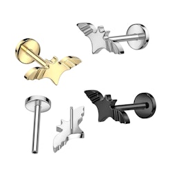 Labret / Flat back piercing i titanium 1,0mm Threadless - Topp med fladdermus