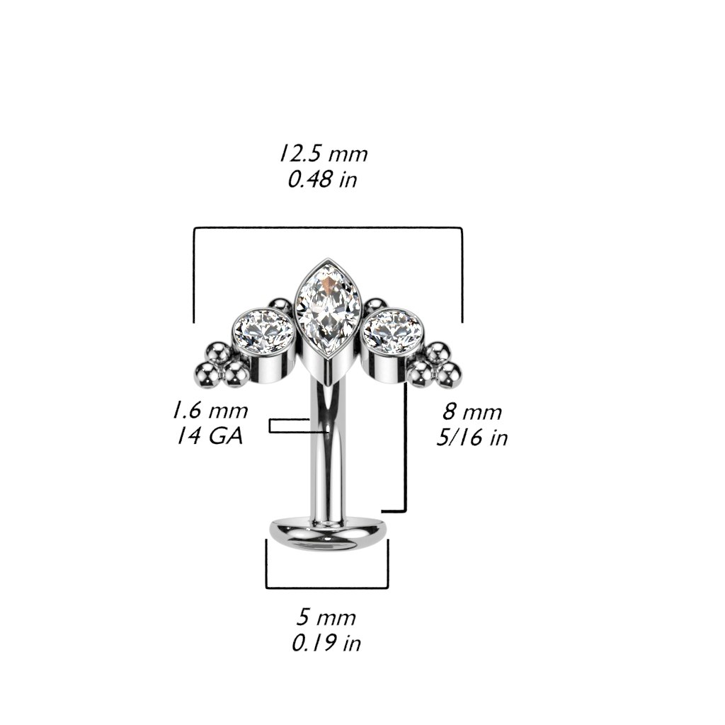 Threadless navelsmycke i titanium - Kluster med marquise kubisk zirconia eller opal