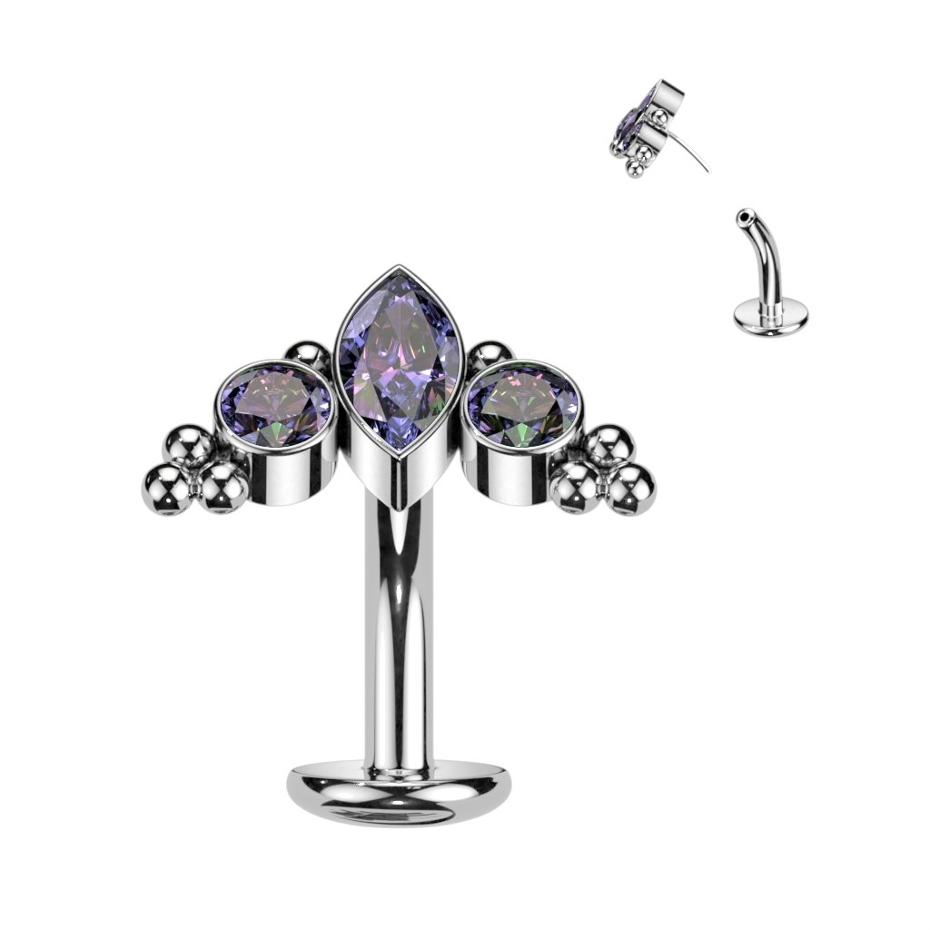 Threadless navelsmycke i titanium - Kluster med marquise kubisk zirconia eller opal