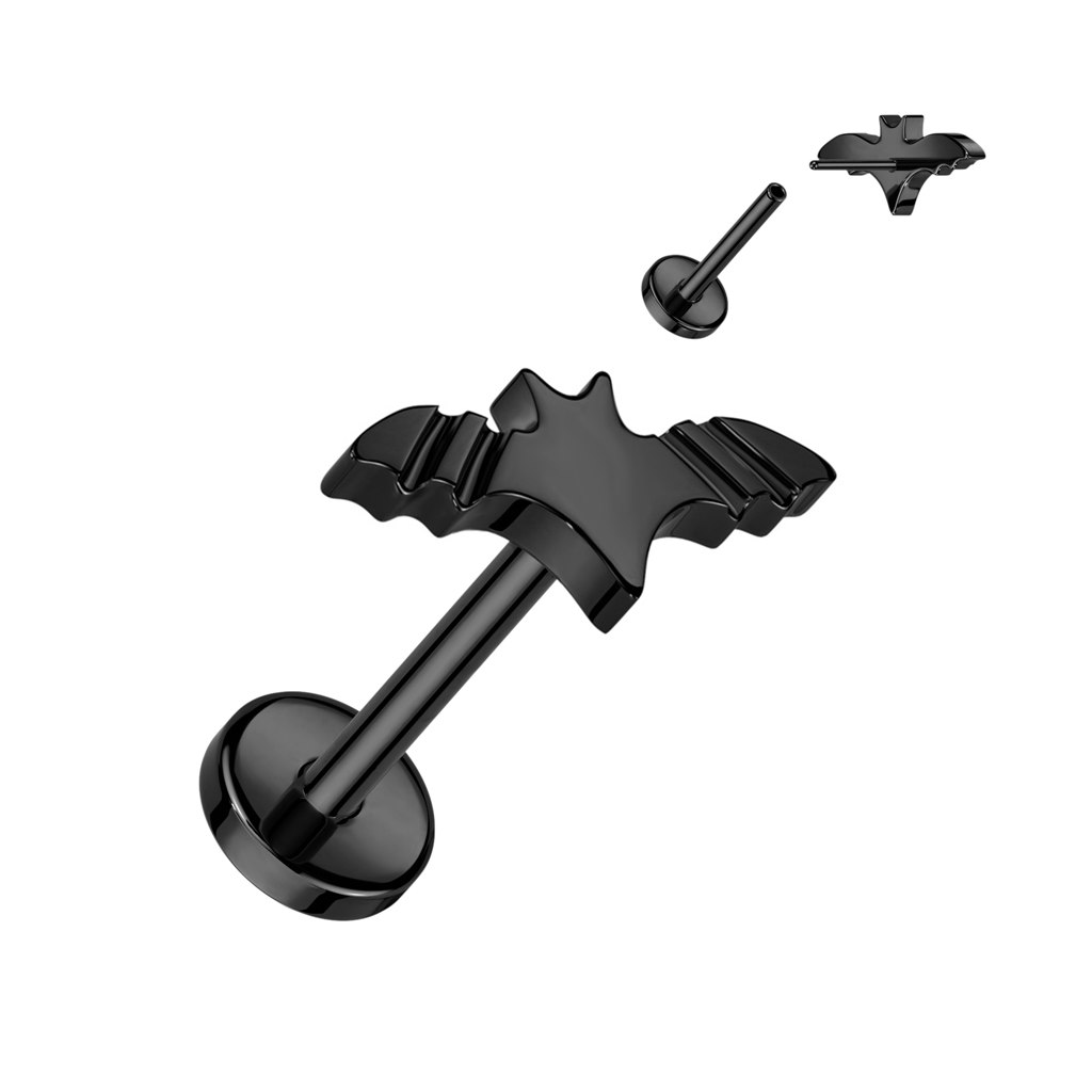 Labret / Flat back piercing i titanium 1,0mm Threadless - Topp med fladdermus