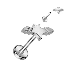 Labret / Flat back piercing i titanium 1,0mm Threadless - Topp med fladdermus