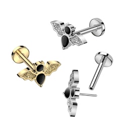 Labret / flat back piercing i titanium 1,0mm eller 1,2mm Threadless - Topp med fladdermus