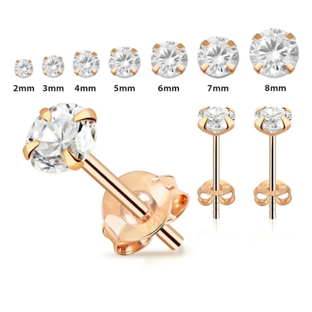 Örhänge i 925 roséguldpläterad silver med rund kubisk zirconia (Säljes i par)