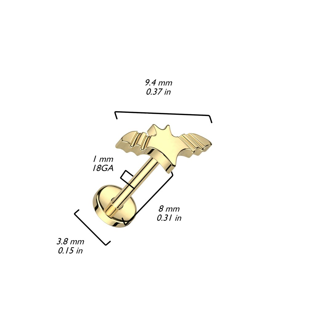 Labret / Flat back piercing i titanium 1,0mm Threadless - Topp med fladdermus